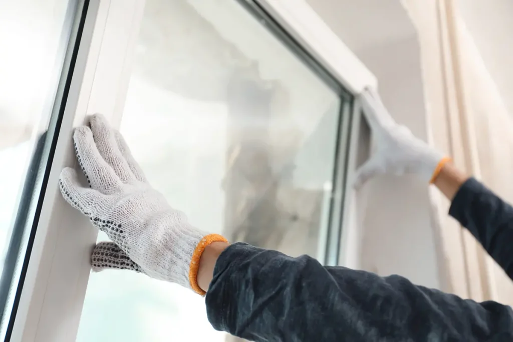 professional repair man fixing a broken window