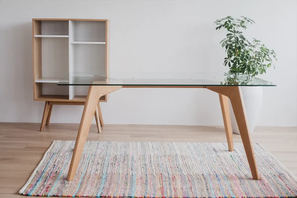 Wooden Dining table with a glass top