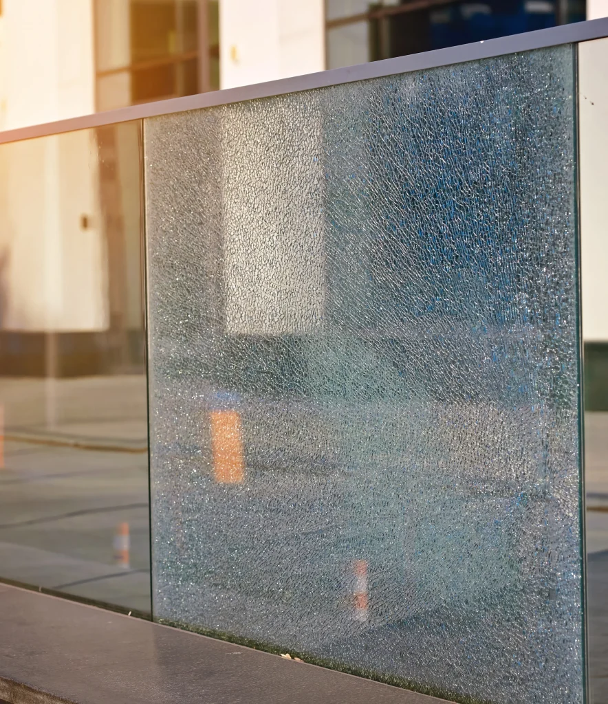 street sidewalk broken glass panels