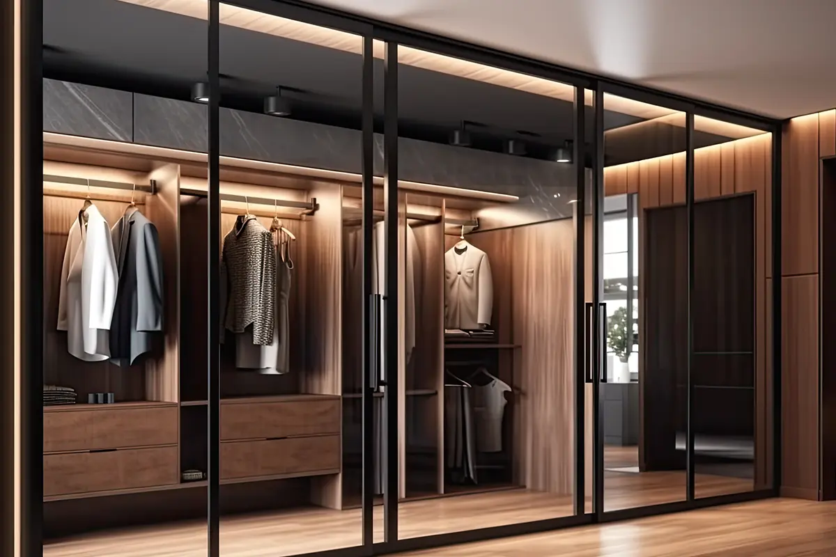 closet with clothes hanging up